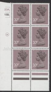 X999 (UG49)  Waddington 20p  dull purple.  Cyld. 23a15b dot    U/M (MNH)