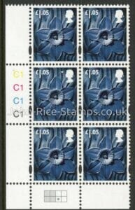 W128   £1.05  2B  daffodil  Cartor  cylinder C1x4 R2 C3. U/M (MNH)