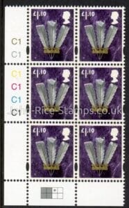 W129   £1.10  2B  feathers  Cartor  cylinder C1x6 R1 C3. U/M (MNH)