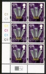 W129   £1.10  2B  feathers  Cartor  cylinder C1x6 R2 C4. U/M (MNH)