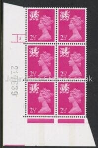 W13 Wales  2½p CB  bright magenta cyld. 3 phos 5 no dot  Harrison U/M (MNH)