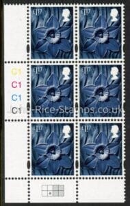 W151   £1.17  2B  daffodil  Cartor  cylinder C1x4 R2 C2. U/M (MNH)