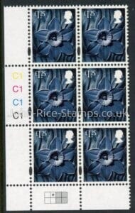 W152  £1.25  2B  daffodil  Cartor  cylinder C1x4 R1 C2. U/M (MNH)