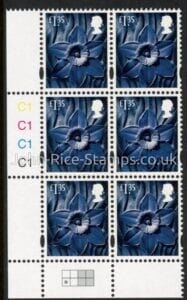 W153  £1.35  2B  daffodil  Cartor  cylinder C1x4 R2 C1. U/M (MNH)