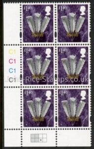 W156   £1.40  2B  feathers  Cartor  cylinder C1x4 R2 C3. U/M (MNH)