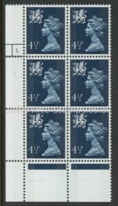 W18 Wales  4½p 2b  grey-blue cyld. 1 dot  Harrison U/M (MNH)