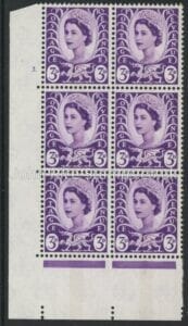 W1p Wales  3d  CB   deep lilac  Cyld. 3 dot.  crowns watermark.  Harrison U/M (MNH)