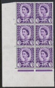 W1p Wales  3d  CB   deep lilac  Cyld. 3  no dot. crowns watermark.  Harrison U/M (MNH)
