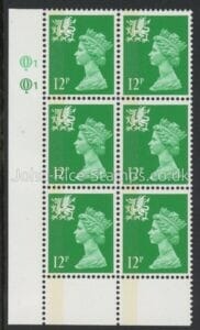 W36  Wales 12p  side band. bright emerald cyld. Q1Q1   Questa. U/M (MNH)