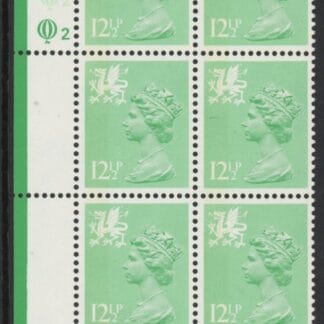 W37a  Wales 12½p type 1   side band. light emerald. perf 15x14 cyld. Q2Q2   Questa. U/M (MNH)