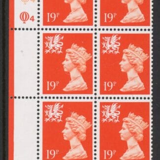 W50  Wales 19p phos.(ACP pva white back) bright orange-red. cyld. Q4Q4   Questa. U/M (MNH)