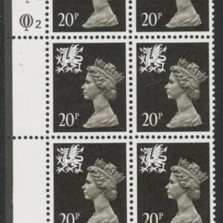 W52  Wales 20p phos.(ACP PVAD) brownish black. cyld. Q2Q2   Questa. U/M (MNH)