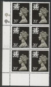 W52  Wales 20p phos.(ACP PVAD) brownish black. cyld. Q4Q4   Questa. U/M (MNH)