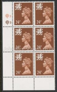 W59b Wales 24p phos.(ACP PVA) chestnut. perf 14 cyld. Q3Q3   Questa. U/M (MNH)
