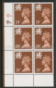 W59b Wales 24p phos.(ACP PVA) chestnut. perf 14 cyld. Q4Q4   Questa. U/M (MNH)