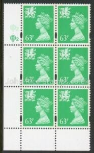 W78 Wales  63p 2B   light emerald  Cyld. Q2Q2  Questa U/M (MNH)