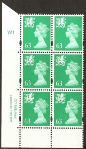 W82 63p light Emerald  cyld. W1 Walsall U/M (MNH)