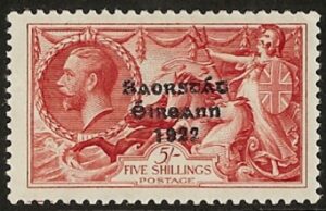 1935  Ireland KGV SG.100 'wide date' 5/- rose red re engraved lightly mounted mint.