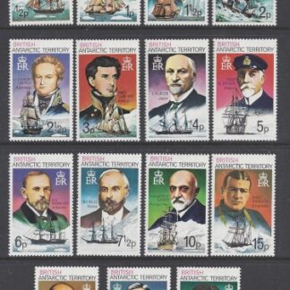 1973-4 British Antarctic.  SG.44-58  Explorers. 15 values  U/M  (MNH)