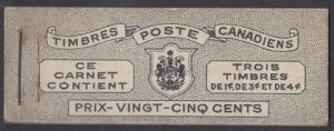1943 Canada KGVI booklet SB42a French Text contains Panes of 3ea SG.394a,395a,396a u/m