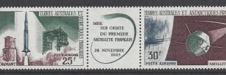 1966 French Antarctic SG.40a  (strip SG.40 & 41 and label) -  First French Satellite Launch  -  u/m (MNH)