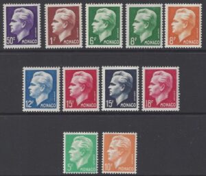 1950 Monaco - Prince Rainier III definitives SG.425/435 set of 11 values u/m (MNH)