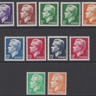 1950 Monaco - Prince Rainier III definitives SG.425/435 set of 11 values u/m (MNH)