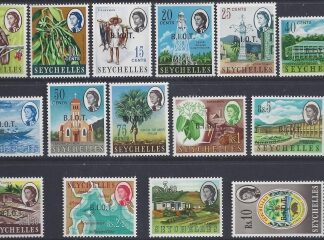 1968 British Indian Ocean. SG.1-15  (seychelles overprinted B.I.O.T) set 15 values U/M (MNH)