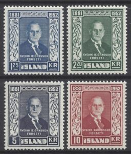 1952 Iceland - SG.313-6 Death Anniv. S. Bjornsson 1st President of Iceland u/m (MNH)