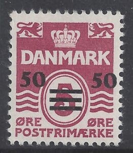 1940 Farӧe Islands - 50ӧ on 5ӧ maroon SG.4 lightly mounted mint.