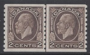 1933 Canada SG.327  2c sepia imperf x perf 8½ horizontal pair with 'line between' variety m/m