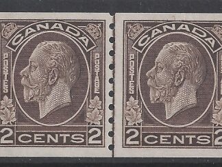 1933 Canada SG.327  2c sepia imperf x perf 8½ horizontal pair with 'line between' variety m/m