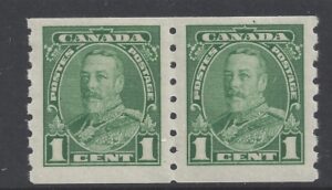 1935 Canada SG.352 1c green imperf x perf 8 horizontal pair m/m