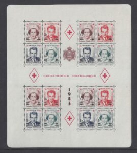 1951 Monaco MS.458 perf- Red Cross Fund sheet surcharged.U/M (MNH)