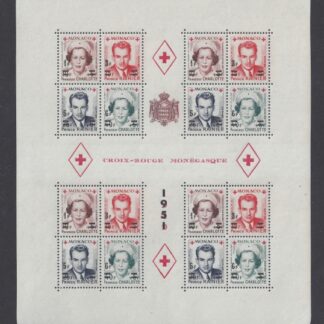 1951 Monaco MS.458 perf- Red Cross Fund sheet surcharged.U/M (MNH)
