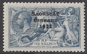 1928  Ireland KGV SG.88 10/- blue 'wide date' mounted mint.