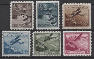 1930 Liechtenstein SG.110-5 Aircraft set 6 values U/M (MNH)