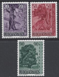 1959 Liechtenstein SG.375-7 Trees & Bushes set 3 values U/M (MNH)