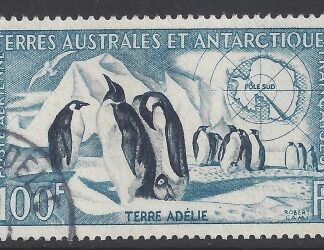 1956 French Antarctic - SG.17 100F Emperor Penguins & Snow Petrel. very fine used.