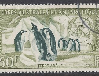 1956 French Antarctic - SG.16 50F Emperor Penguins & Snow petrel. very fine used.