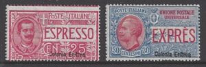 1893 Eritrea - SG.E31 & E34 Express Letter stamps of Italy overprinted 'Colonia Eritrea' mounted mint.