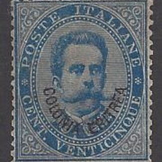 1893 Eritrea SG.6  King Umberto I - 25c blue of Italy overprinted 'Colonia Eritrea'. mounted mint.
