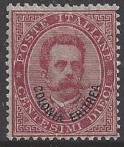 1893 Eritrea SG.4 King Umberto I - 10c deep rose red of Italy overprinted 'Colonia Eritrea'. mounted mint.