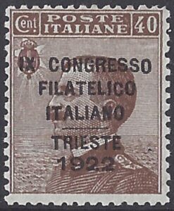 1922 Italy SG.125 40c brown - overprinted 'Ninth Italian Philatelic Congress, Trieste.' mounted mint.