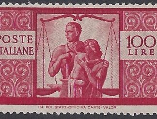 1946 Italy - SG.669 100L carmine 'Justice & Family' mounted mint.