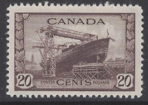 1942 Canada SG.386 20 cent chocolate. (HMCS La Malbaie) u/m (MNH)