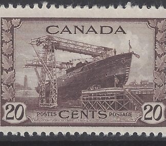 1942 Canada  SG.386   20 cent chocolate.  (HMCS La Malbaie) u/m (MNH)