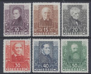1931 Austria - SG.672-6 Austrian Writers & Youth Unemployment Fund set 6 values Mounted Mint