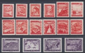 1947 Austria - SG.1072- 86a Currency Revaluation set of 16 values U/M (MNH)