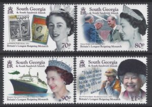 2015 South Georgia SG.652-5 Britains Longest Reigning Monarch set 4 values U/M (MNH)